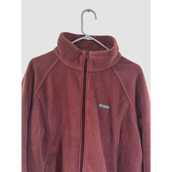 Women’s COLUMBIA Plum Wine Maroon Fleece Zip Front Jacket Size 2X Pockets - Picture 3 of 8